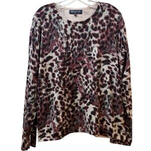 Silk Blend Jones New York Womens Animal Print Sweater Size Large Multicolor